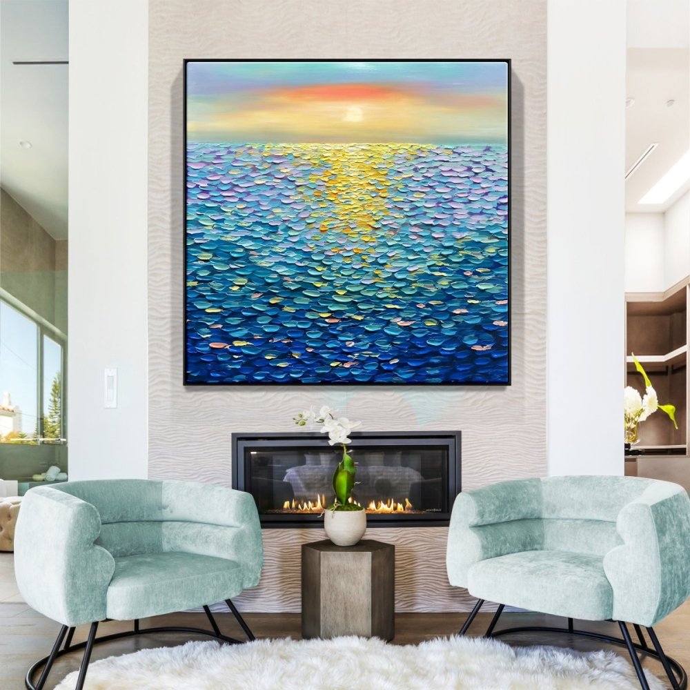 Blue Sunset Painting Figurative Artwork Original Canvas outlets Painting